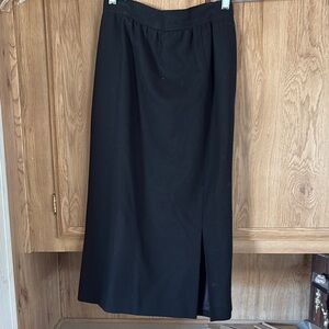 Black Calf-length Pencil Skirt with Slit for Work